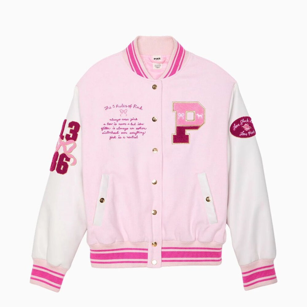 LoveShackFancy x VS PINK Varsity Jacket NWT
